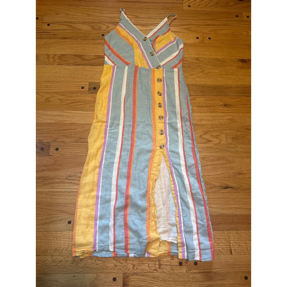 Sandy & Sid Striped Linen Midi Dress Urban Outfitters Womens XS Coastal